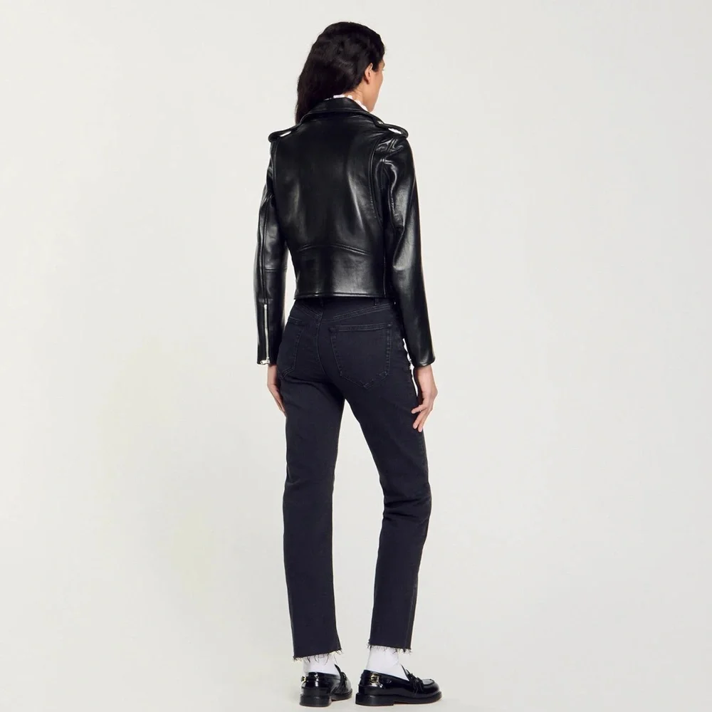 Sandro Paris Lamb Leather Biker jacket, Black, size 1 (US S) - Picture 3 of 16